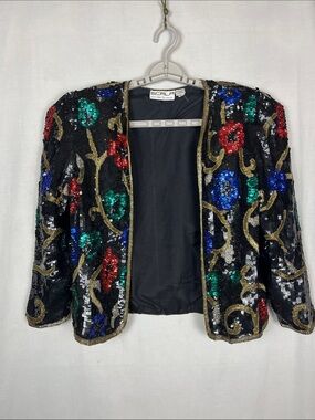 Vintage Scala 100% Silk Jacket with Multicolored Beads and Sequin